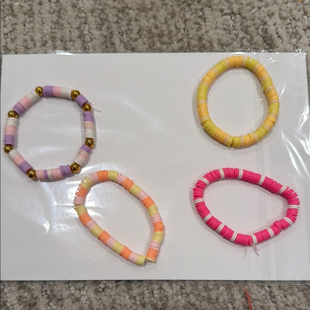 Pastel & Pink Disc Bead Bracelet Set - Elastic Stackable Bracelets